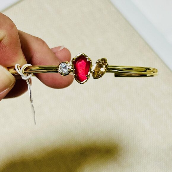 Kendra Scott Alexandria Gold Cuff Bracelet with Red and Pink Mix NWT - Picture 2 of 5
